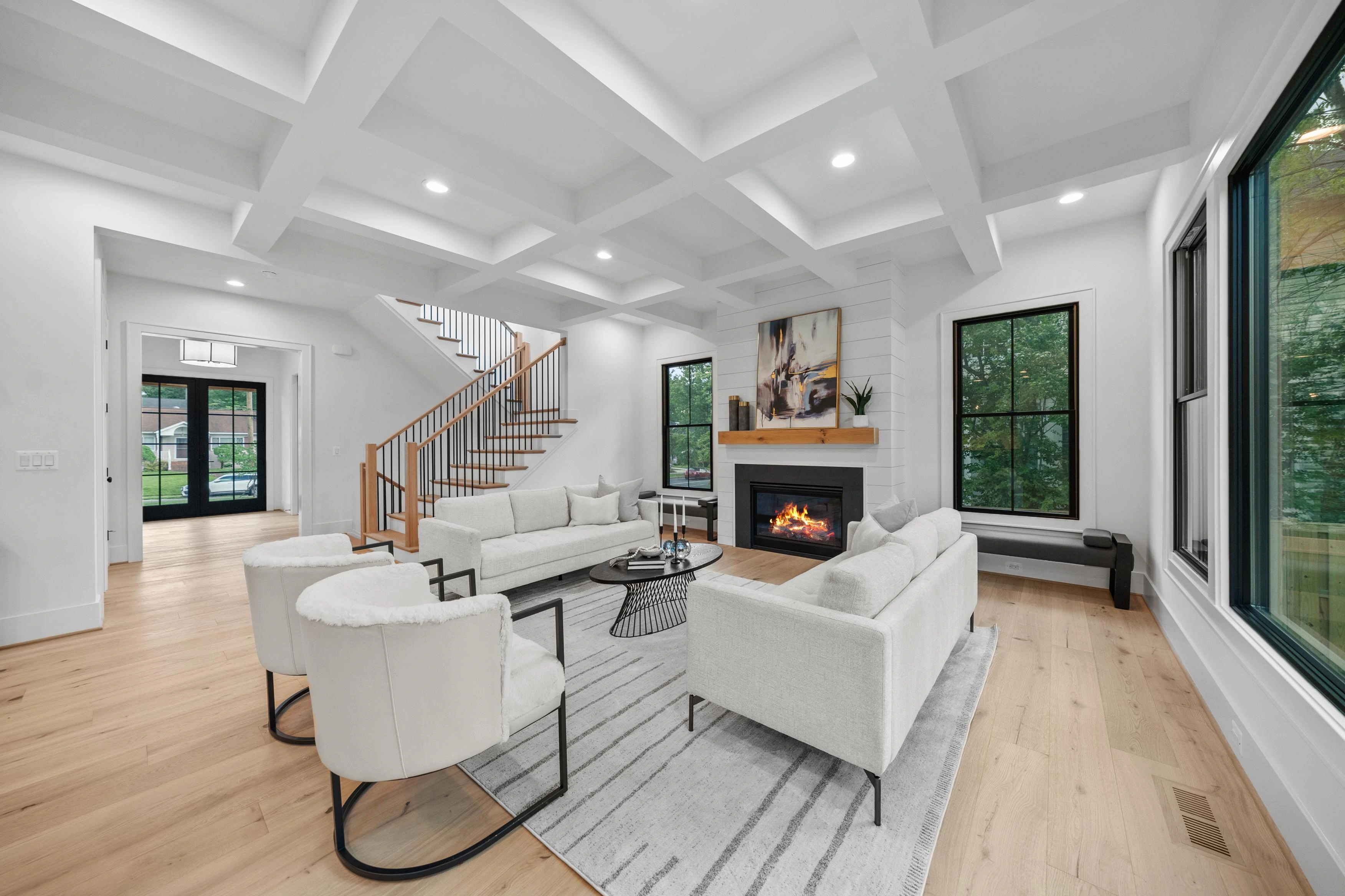 Professionally staged living room with modern furnishings in Arlington