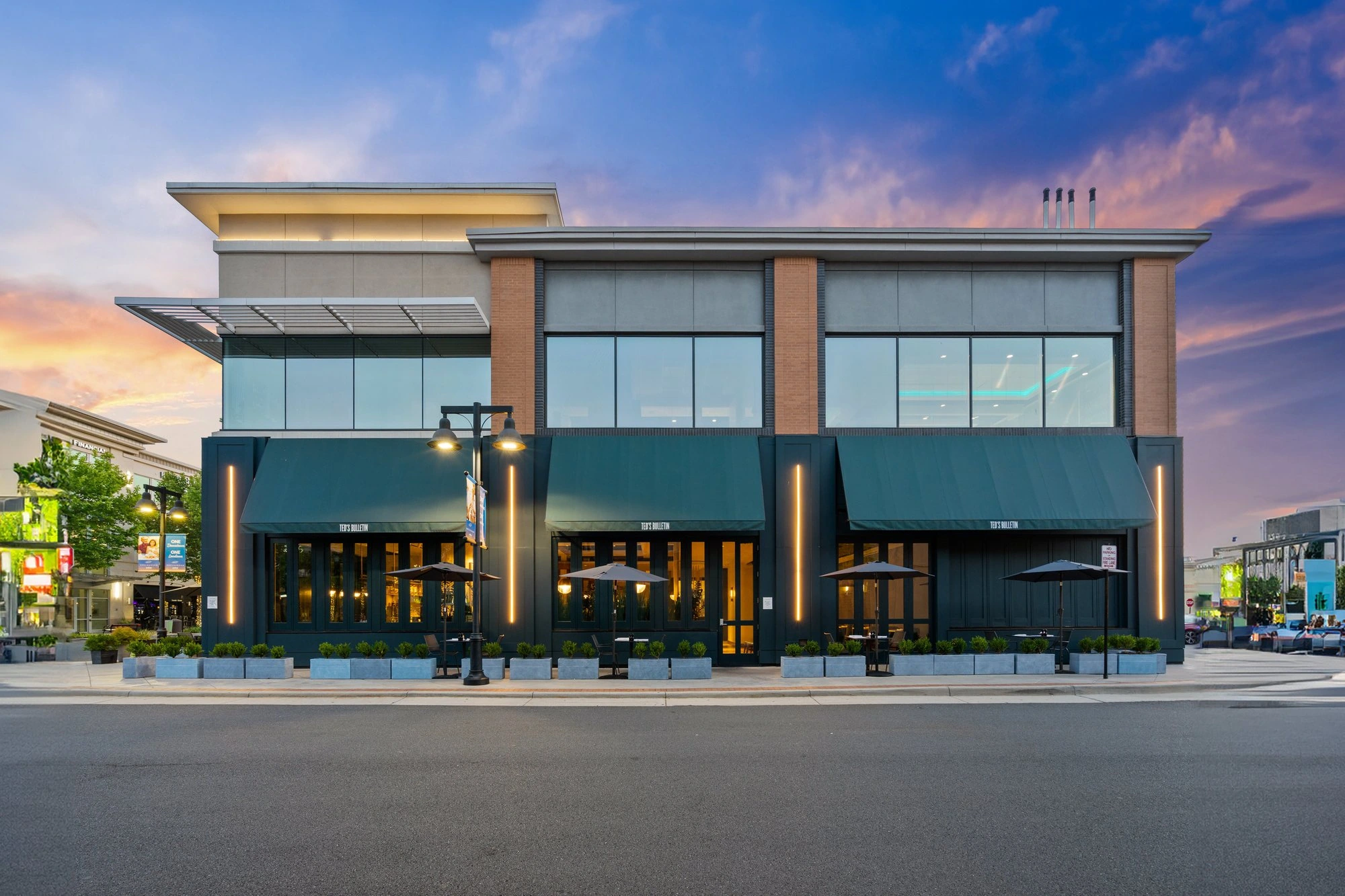 Modern commercial building interior photography — open floor plan office space