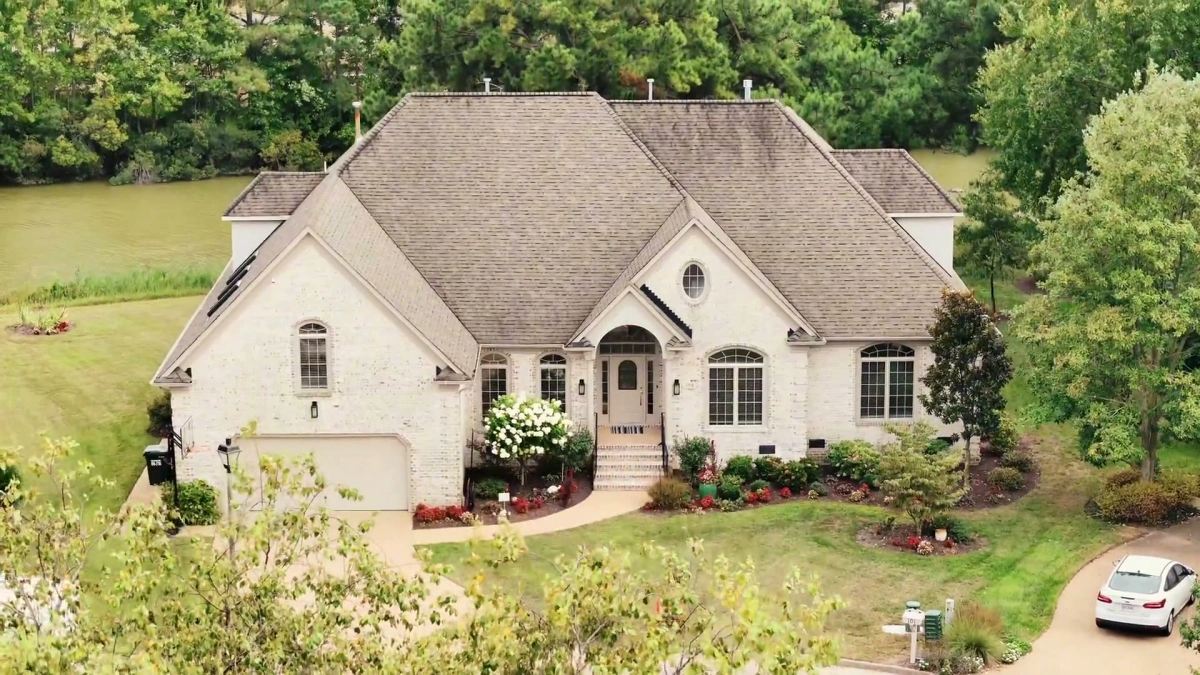 Lakefront home aerial drone photography